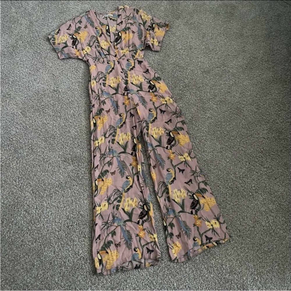 Reformation Lemongrass Jumpsuit Conga Bird Print